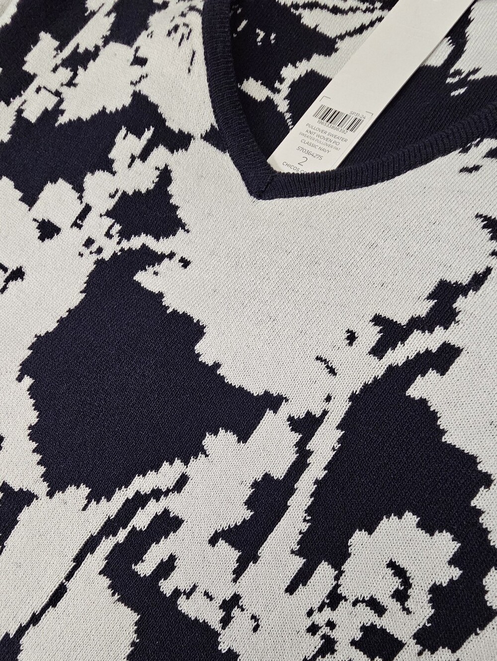Chicos womens blue white pleated bell sleeve floral knit top blouse large NEW - Picture 8 of 8